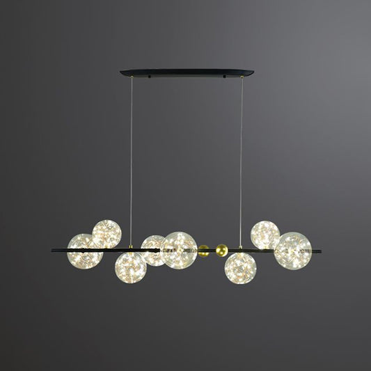 Ring Metal Chandelier Simple LED Starry Pendant Lamp with Globe Clear Glass Shade 8 Black Clearhalo 'Ceiling Lights' 'Chandeliers' 'Glass shade' 'Glass' 'Modern Chandeliers' 'Modern' Lighting' 2025940