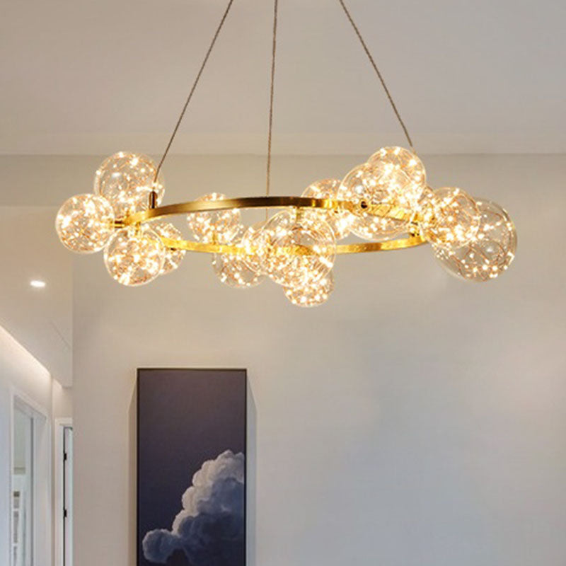 Living Room LED Chandelier Lamp Minimal Gold Pendant Lighting with Orb Clear Glass Shade Clearhalo 'Ceiling Lights' 'Chandeliers' 'Glass shade' 'Glass' 'Modern Chandeliers' 'Modern' Lighting' 2025946