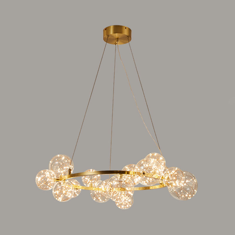 Living Room LED Chandelier Lamp Minimal Gold Pendant Lighting with Orb Clear Glass Shade Clearhalo 'Ceiling Lights' 'Chandeliers' 'Glass shade' 'Glass' 'Modern Chandeliers' 'Modern' Lighting' 2025948