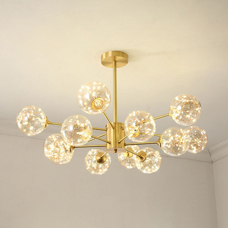 Radial Hanging Chandelier Modern Metal LED Starry Drop Lamp with Orb Clear Glass Shade 12 Gold Clearhalo 'Ceiling Lights' 'Chandeliers' 'Modern Chandeliers' 'Modern' Lighting' 2025966