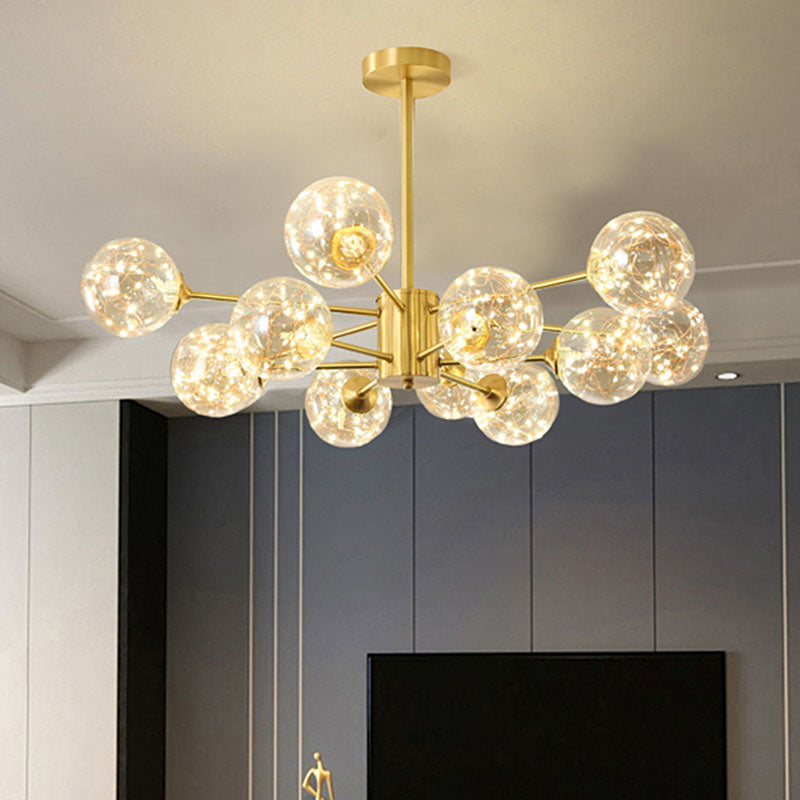 Radial Hanging Chandelier Modern Metal LED Starry Drop Lamp with Orb Clear Glass Shade Clearhalo 'Ceiling Lights' 'Chandeliers' 'Modern Chandeliers' 'Modern' Lighting' 2025967