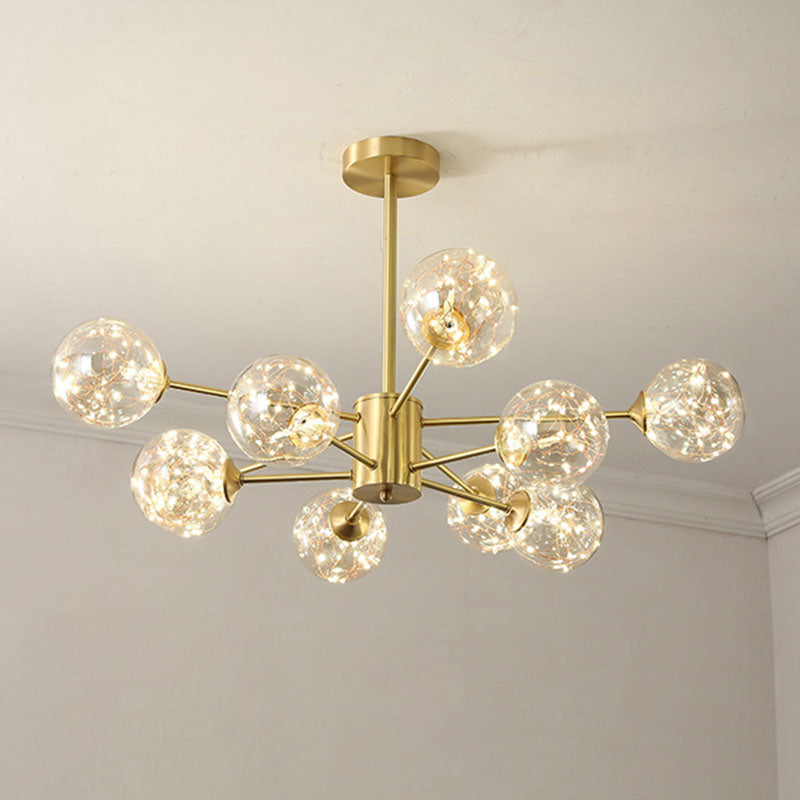 Radial Hanging Chandelier Modern Metal LED Starry Drop Lamp with Orb Clear Glass Shade 10 Gold Clearhalo 'Ceiling Lights' 'Chandeliers' 'Modern Chandeliers' 'Modern' Lighting' 2025969