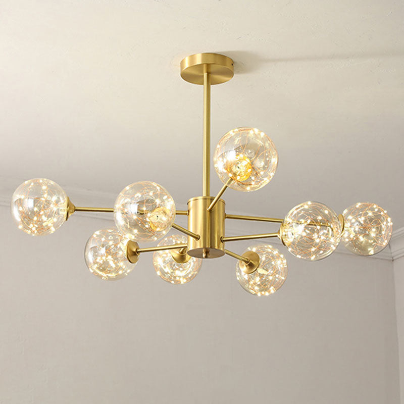 Radial Hanging Chandelier Modern Metal LED Starry Drop Lamp with Orb Clear Glass Shade 8 Gold Clearhalo 'Ceiling Lights' 'Chandeliers' 'Modern Chandeliers' 'Modern' Lighting' 2025970