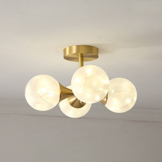 Simple LED Pendant Chandelier Brass Sphere Starry Hanging Lighting with Glass Shade 4 Cream Clearhalo 'Ceiling Lights' 'Chandeliers' 'Modern Chandeliers' 'Modern' Lighting' 2025987
