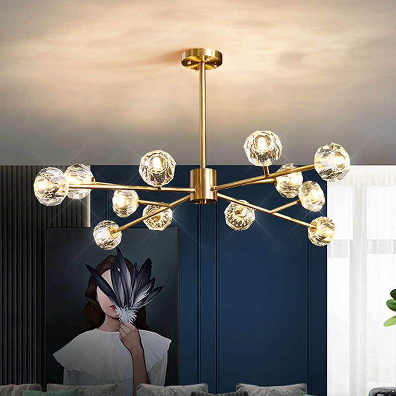 Starburst Pendulum Light Minimalist Metal Living Room LED Chandelier Lamp with Bubble Shade in Gold 6 Gold Clearhalo 'Ceiling Lights' 'Chandeliers' 'Modern Chandeliers' 'Modern' Lighting' 2025989