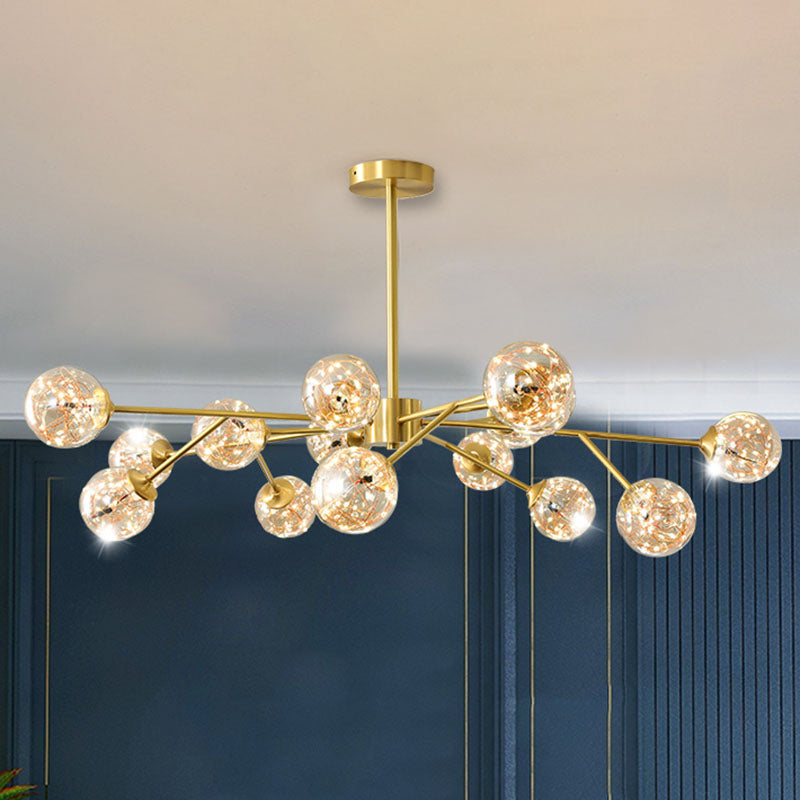 Starburst Pendulum Light Minimalist Metal Living Room LED Chandelier Lamp with Bubble Shade in Gold Clearhalo 'Ceiling Lights' 'Chandeliers' 'Modern Chandeliers' 'Modern' Lighting' 2025990