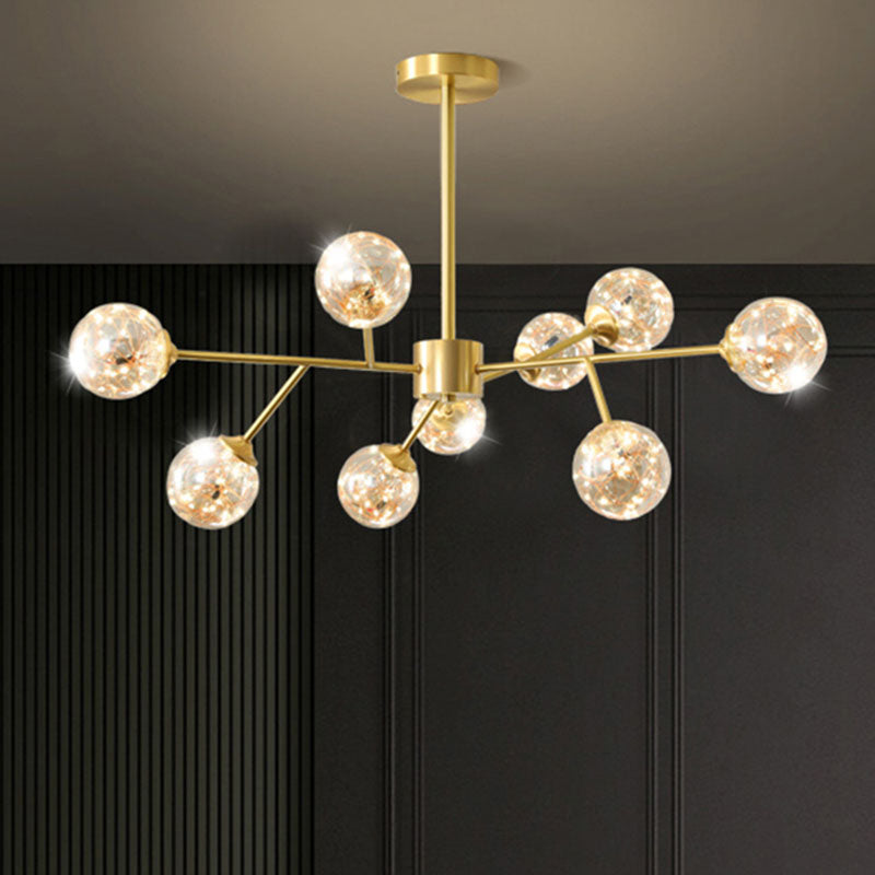 Starburst Pendulum Light Minimalist Metal Living Room LED Chandelier Lamp with Bubble Shade in Gold Clearhalo 'Ceiling Lights' 'Chandeliers' 'Modern Chandeliers' 'Modern' Lighting' 2025991