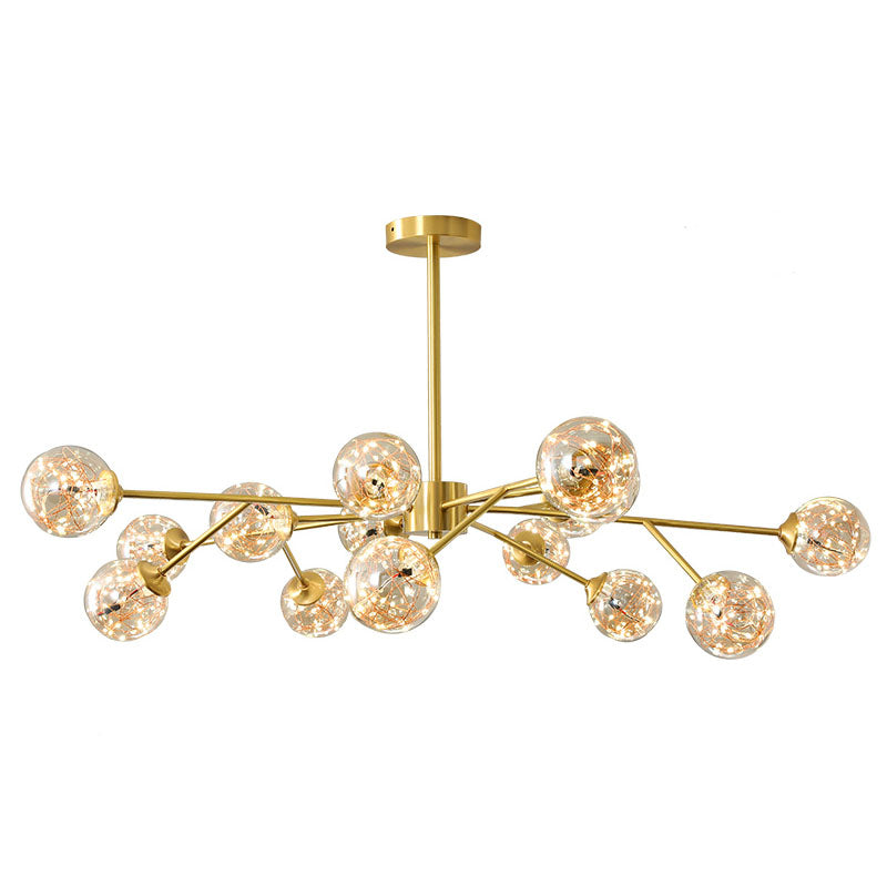 Starburst Pendulum Light Minimalist Metal Living Room LED Chandelier Lamp with Bubble Shade in Gold Clearhalo 'Ceiling Lights' 'Chandeliers' 'Modern Chandeliers' 'Modern' Lighting' 2025993