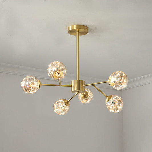 Starburst Pendulum Light Minimalist Metal Living Room LED Chandelier Lamp with Bubble Shade in Gold Clearhalo 'Ceiling Lights' 'Chandeliers' 'Modern Chandeliers' 'Modern' Lighting' 2025994