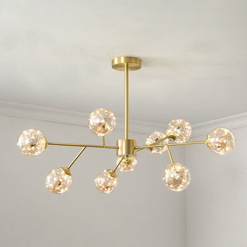 Starburst Pendulum Light Minimalist Metal Living Room LED Chandelier Lamp with Bubble Shade in Gold 9 Gold Clearhalo 'Ceiling Lights' 'Chandeliers' 'Modern Chandeliers' 'Modern' Lighting' 2025995