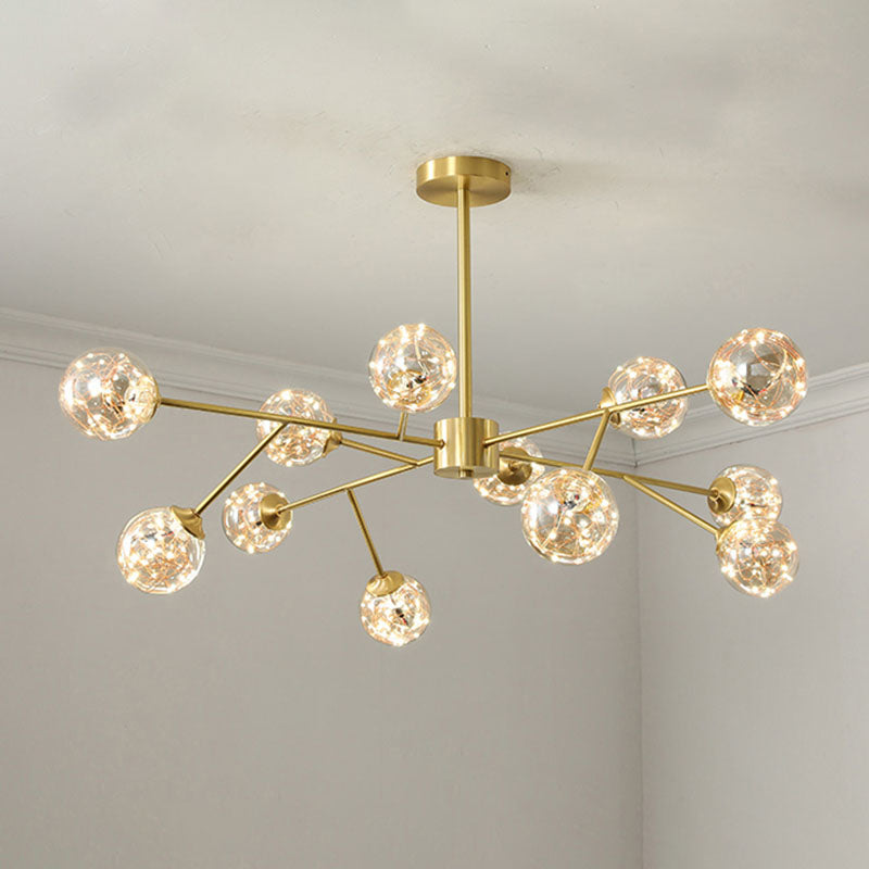 Starburst Pendulum Light Minimalist Metal Living Room LED Chandelier Lamp with Bubble Shade in Gold 12 Gold Clearhalo 'Ceiling Lights' 'Chandeliers' 'Modern Chandeliers' 'Modern' Lighting' 2025996