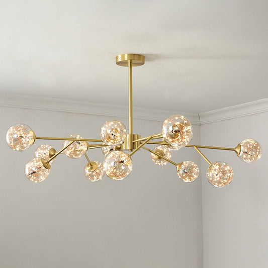 Starburst Pendulum Light Minimalist Metal Living Room LED Chandelier Lamp with Bubble Shade in Gold 15 Gold Clearhalo 'Ceiling Lights' 'Chandeliers' 'Modern Chandeliers' 'Modern' Lighting' 2025997