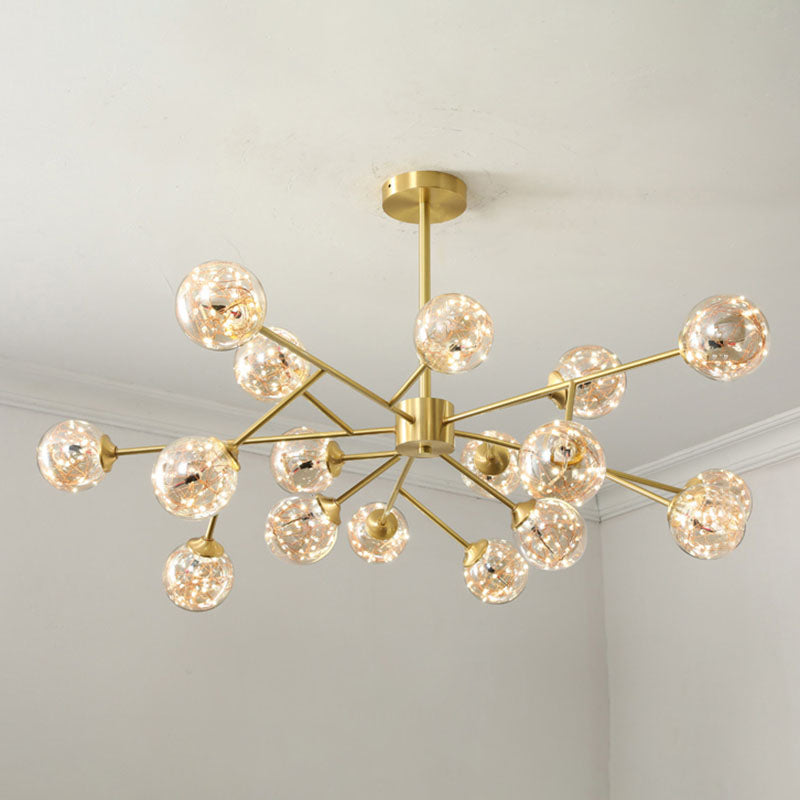 Starburst Pendulum Light Minimalist Metal Living Room LED Chandelier Lamp with Bubble Shade in Gold 18 Gold Clearhalo 'Ceiling Lights' 'Chandeliers' 'Modern Chandeliers' 'Modern' Lighting' 2025998