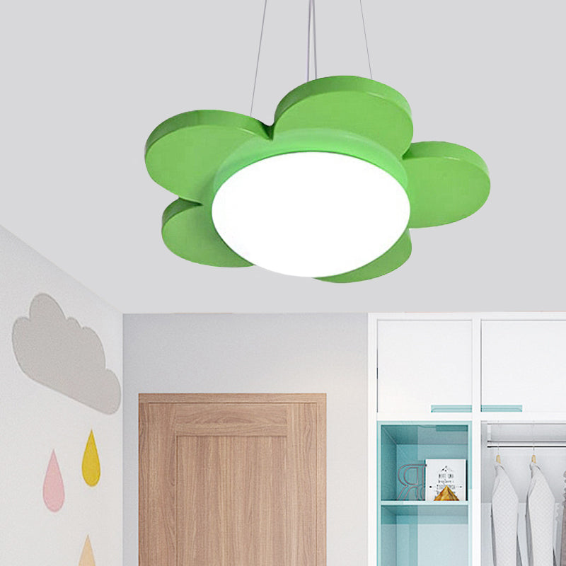 15"/23" Dia Flower Shaped Suspension Light Kids Acrylic LED Ceiling Chandelier in Red/Yellow/Blue/Green for Children Room Green Clearhalo 'Ceiling Lights' 'Pendant Lights' 'Pendants' Lighting' 202602_8703d70c-7363-4a56-b0d5-0703ecd3263b