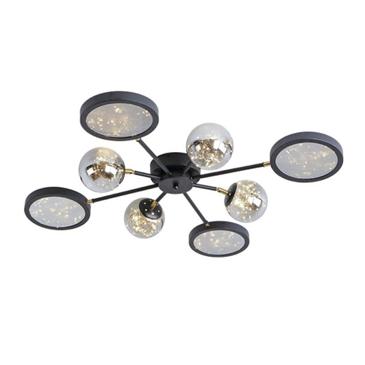 Sputnik Flush Mount Fixture Modernity Amber Glass Black Close to Ceiling Lamp with Glowing String Inside Clearhalo 'Ceiling Lights' 'Close To Ceiling Lights' 'Close to ceiling' 'Flush mount' Lighting' 2026033