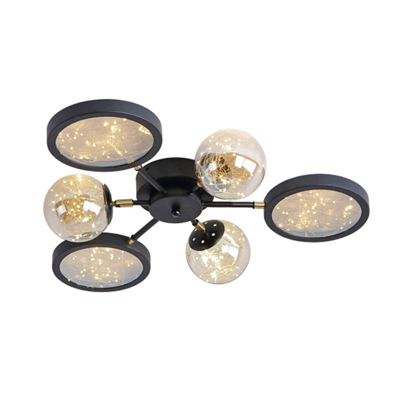 Sputnik Flush Mount Fixture Modernity Amber Glass Black Close to Ceiling Lamp with Glowing String Inside Clearhalo 'Ceiling Lights' 'Close To Ceiling Lights' 'Close to ceiling' 'Flush mount' Lighting' 2026035