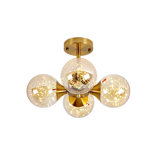 Spherical LED Semi Flush Light Modern Glass 4-Light Bedroom Ceiling Flush Mount Clearhalo 'Ceiling Lights' 'Close To Ceiling Lights' 'Close to ceiling' 'Semi-flushmount' Lighting' 2026053