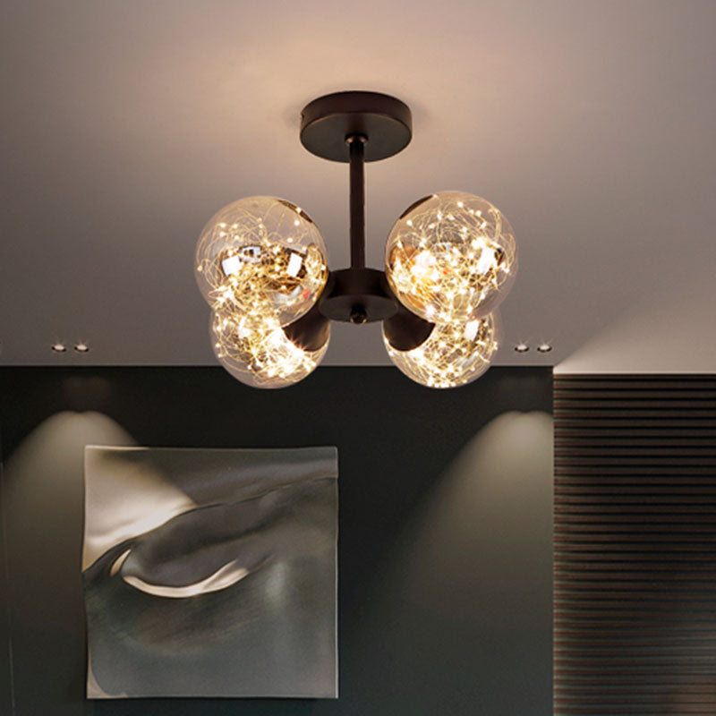 Spherical LED Semi Flush Light Modern Glass 4-Light Bedroom Ceiling Flush Mount Clearhalo 'Ceiling Lights' 'Close To Ceiling Lights' 'Close to ceiling' 'Semi-flushmount' Lighting' 2026055