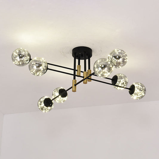 Nordic Ball Semi Flush Light Fixture Smoke Glass Living Room Starry Ceiling Lamp in Black Clearhalo 'Ceiling Lights' 'Close To Ceiling Lights' 'Close to ceiling' 'Semi-flushmount' Lighting' 2026060