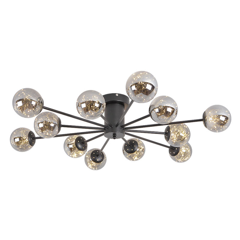 Radial Living Room Semi Flush Mount Smoke Grey Glass Contemporary Ceiling Light Fixture in Black Clearhalo 'Ceiling Lights' 'Close To Ceiling Lights' 'Close to ceiling' 'Semi-flushmount' Lighting' 2026072