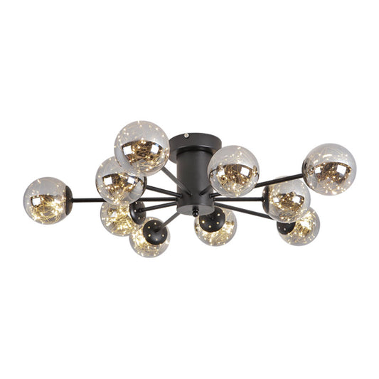 Radial Living Room Semi Flush Mount Smoke Grey Glass Contemporary Ceiling Light Fixture in Black 10 Smoke Gray Clearhalo 'Ceiling Lights' 'Close To Ceiling Lights' 'Close to ceiling' 'Semi-flushmount' Lighting' 2026073