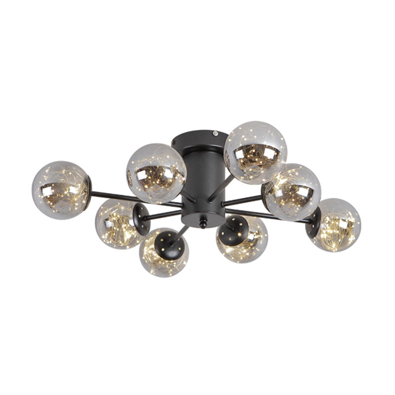 Radial Living Room Semi Flush Mount Smoke Grey Glass Contemporary Ceiling Light Fixture in Black Clearhalo 'Ceiling Lights' 'Close To Ceiling Lights' 'Close to ceiling' 'Semi-flushmount' Lighting' 2026075