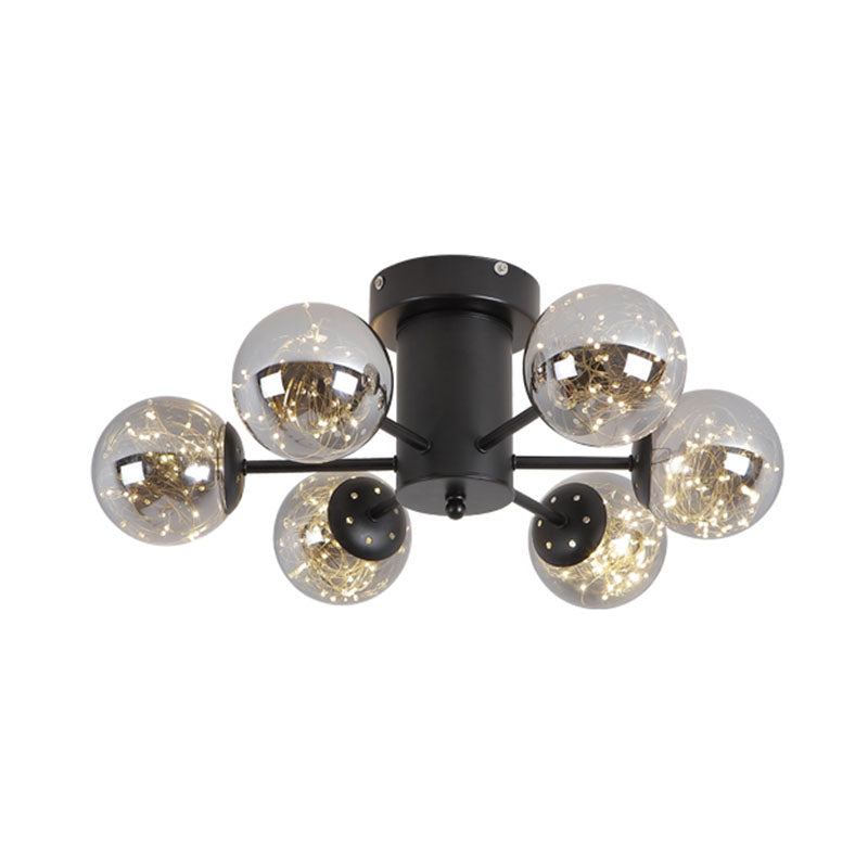Radial Living Room Semi Flush Mount Smoke Grey Glass Contemporary Ceiling Light Fixture in Black Clearhalo 'Ceiling Lights' 'Close To Ceiling Lights' 'Close to ceiling' 'Semi-flushmount' Lighting' 2026077