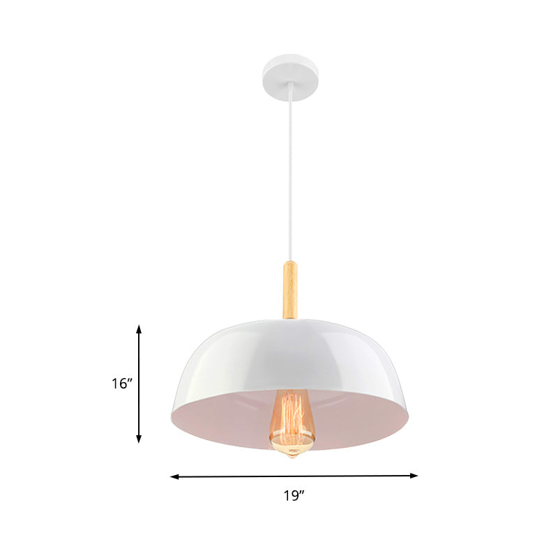 Bowl Ceiling Lamp Metal Simple Style 1 Light Black/White Hanging Pendant Light for Dining Room, 12.5"/19" Wide Clearhalo 'Ceiling Lights' 'Modern Pendants' 'Modern' 'Pendant Lights' 'Pendants' Lighting' 202609