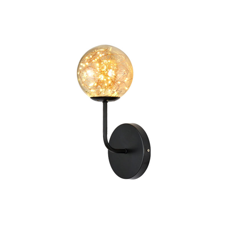 Spherical Bedroom Starry all Lighting Ideas Glass LED Contemporary Wall Mount Light Fixture Black Amber Clearhalo 'Cast Iron' 'Glass' 'Industrial' 'Modern wall lights' 'Modern' 'Tiffany' 'Traditional wall lights' 'Wall Lamps & Sconces' 'Wall Lights' Lighting' 2026108