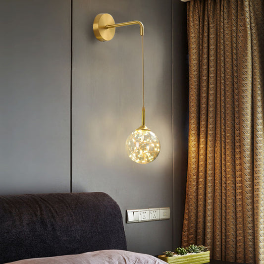 LED Bedroom Wall Light Fixture Minimalist Gold Wall Lamp Sconce with Geometrical Glass Shade Cognac Long Arm Clearhalo 'Cast Iron' 'Glass' 'Industrial' 'Modern wall lights' 'Modern' 'Tiffany' 'Traditional wall lights' 'Wall Lamps & Sconces' 'Wall Lights' Lighting' 2026111