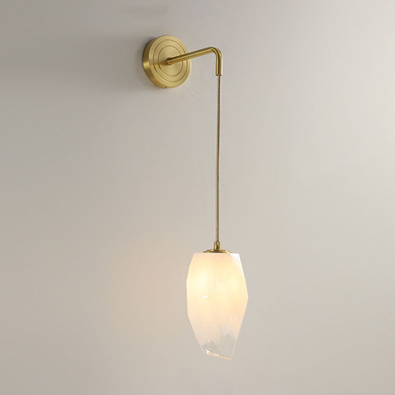 LED Bedroom Wall Light Fixture Minimalist Gold Wall Lamp Sconce with Geometrical Glass Shade White Long Arm Clearhalo 'Cast Iron' 'Glass' 'Industrial' 'Modern wall lights' 'Modern' 'Tiffany' 'Traditional wall lights' 'Wall Lamps & Sconces' 'Wall Lights' Lighting' 2026114