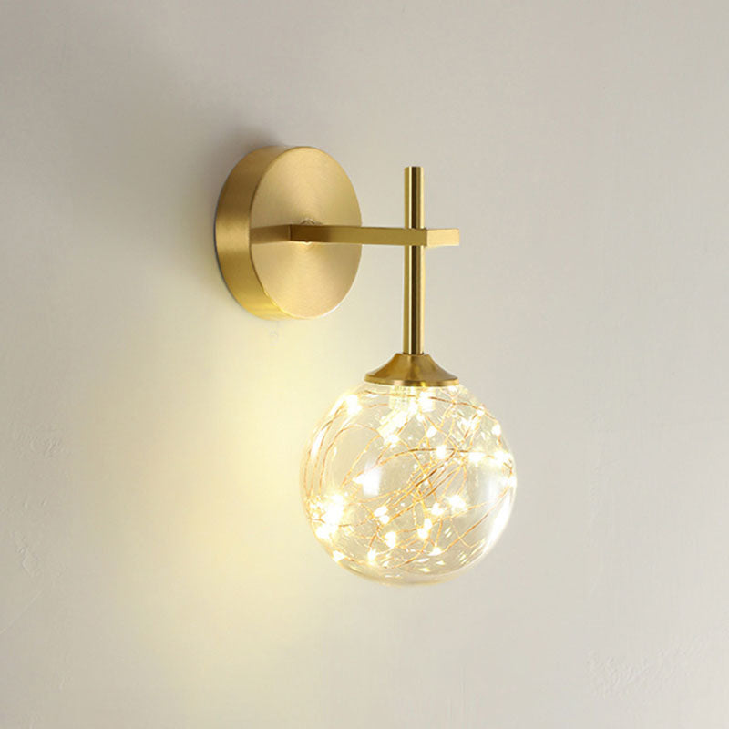 LED Bedroom Wall Light Fixture Minimalist Gold Wall Lamp Sconce with Geometrical Glass Shade Clearhalo 'Cast Iron' 'Glass' 'Industrial' 'Modern wall lights' 'Modern' 'Tiffany' 'Traditional wall lights' 'Wall Lamps & Sconces' 'Wall Lights' Lighting' 2026116