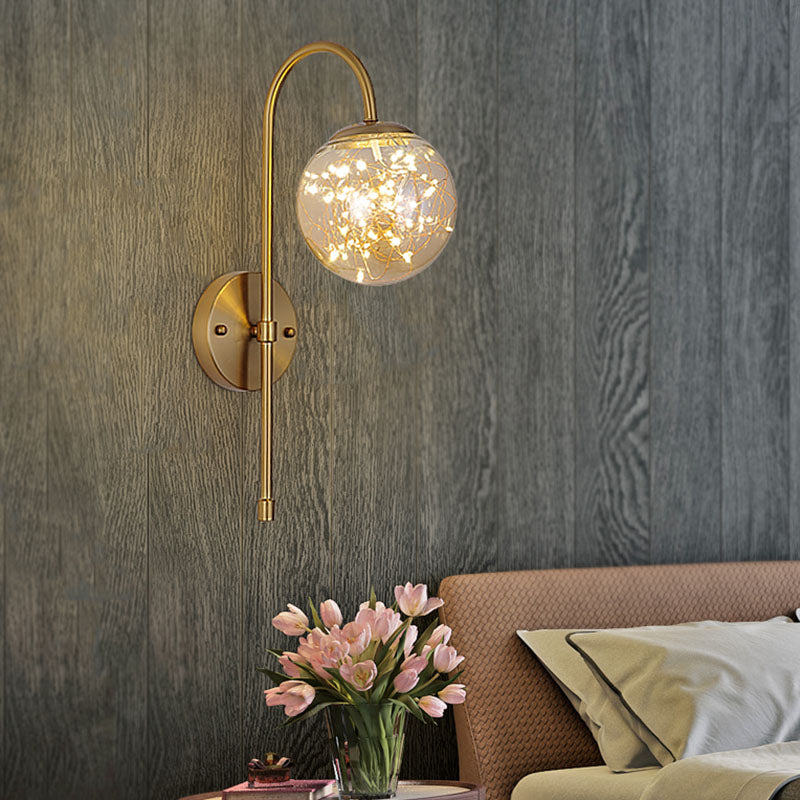 Ball Glass Wall Light Sconce Minimalist LED Gold Wall Lighting with Gooseneck Arm Clearhalo 'Cast Iron' 'Glass' 'Industrial' 'Modern wall lights' 'Modern' 'Tiffany' 'Traditional wall lights' 'Wall Lamps & Sconces' 'Wall Lights' Lighting' 2026121