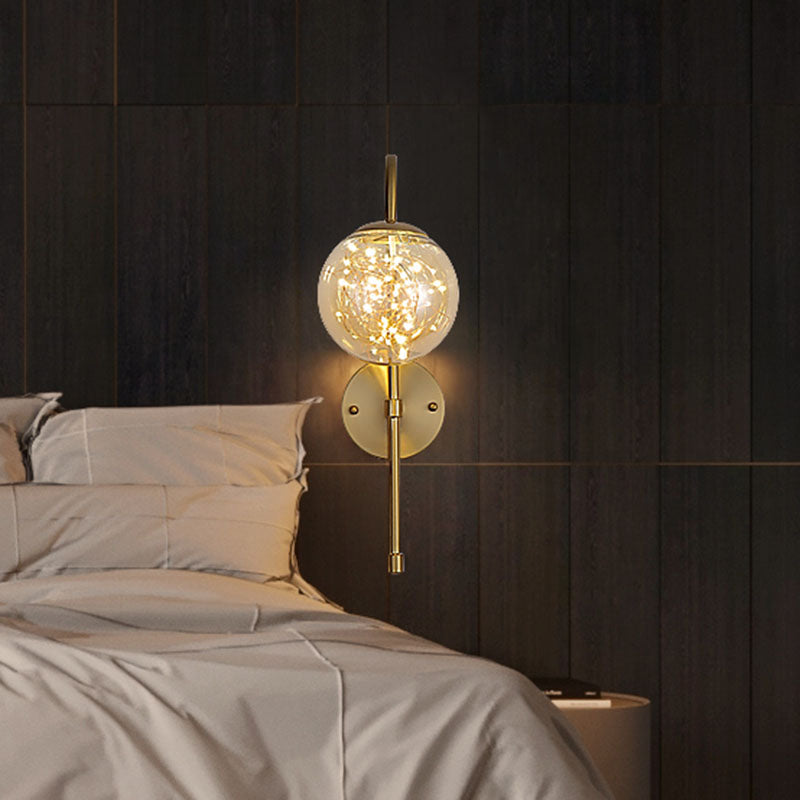 Ball Glass Wall Light Sconce Minimalist LED Gold Wall Lighting with Gooseneck Arm Clearhalo 'Cast Iron' 'Glass' 'Industrial' 'Modern wall lights' 'Modern' 'Tiffany' 'Traditional wall lights' 'Wall Lamps & Sconces' 'Wall Lights' Lighting' 2026122