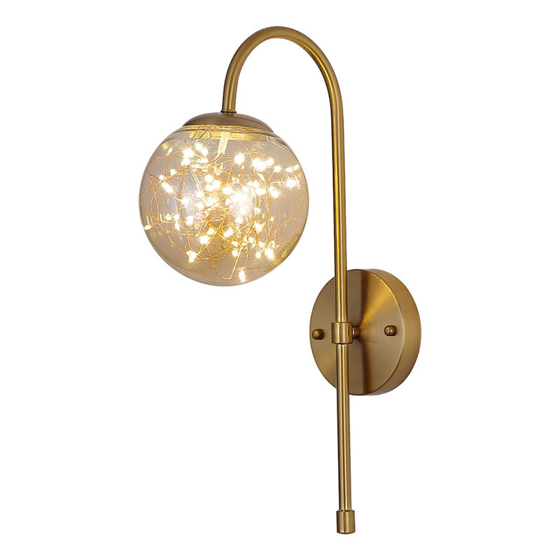 Ball Glass Wall Light Sconce Minimalist LED Gold Wall Lighting with Gooseneck Arm Clearhalo 'Cast Iron' 'Glass' 'Industrial' 'Modern wall lights' 'Modern' 'Tiffany' 'Traditional wall lights' 'Wall Lamps & Sconces' 'Wall Lights' Lighting' 2026123