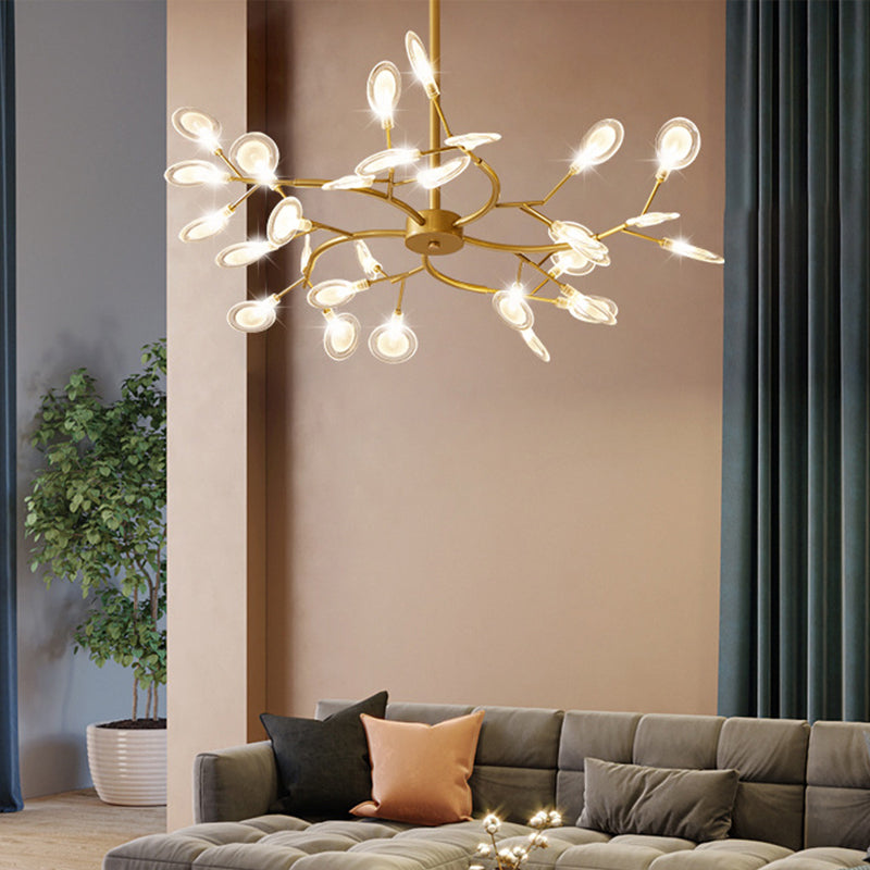 Leaves Ceiling Chandelier Modernity Acrylic Living Room LED Suspension Lamp in Gold 30 Gold Clear Clearhalo 'Ceiling Lights' 'Chandeliers' 'Modern Chandeliers' 'Modern' Lighting' 2026172
