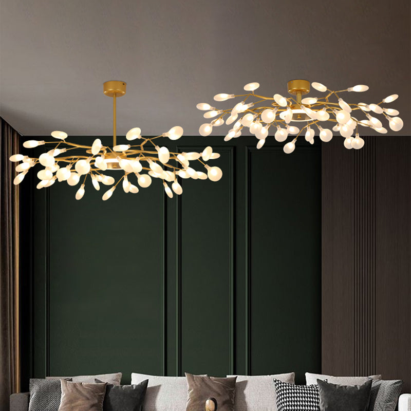 Nordic Firefly Hanging Chandelier Acrylic Living Room LED Pendant Light Fixture in Gold Clearhalo 'Ceiling Lights' 'Chandeliers' 'Modern Chandeliers' 'Modern' Lighting' 2026194