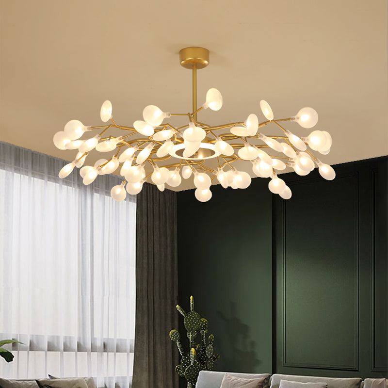 Nordic Firefly Hanging Chandelier Acrylic Living Room LED Pendant Light Fixture in Gold 64 Gold Clearhalo 'Ceiling Lights' 'Chandeliers' 'Modern Chandeliers' 'Modern' Lighting' 2026195