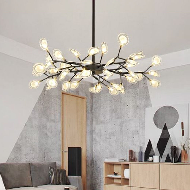 Acrylic Firefly LED Drop Pendant Modernist 45-Light Chandelier Light Fixture for Living Room Black Clearhalo 'Ceiling Lights' 'Chandeliers' 'Modern Chandeliers' 'Modern' Lighting' 2026222
