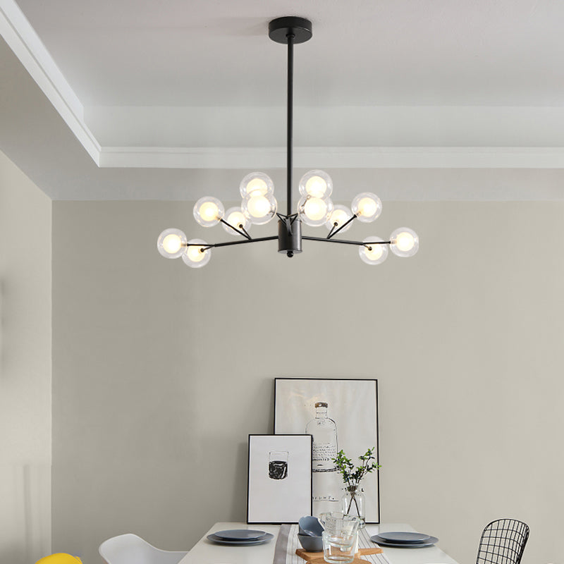 Modo Dining Room Chandelier Lamp Clear and Frosted Glass LED Minimalist Pendant Lighting in Black 12 Black Clearhalo 'Ceiling Lights' 'Chandeliers' 'Modern Chandeliers' 'Modern' Lighting' 2026223