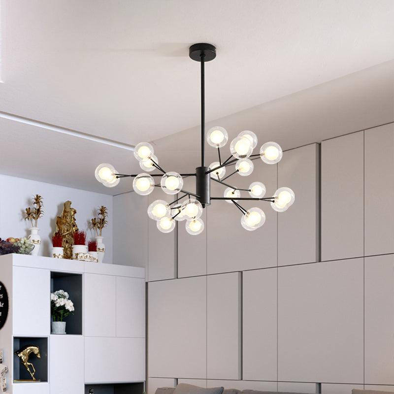 Modo Dining Room Chandelier Lamp Clear and Frosted Glass LED Minimalist Pendant Lighting in Black 24 Black Clearhalo 'Ceiling Lights' 'Chandeliers' 'Modern Chandeliers' 'Modern' Lighting' 2026224