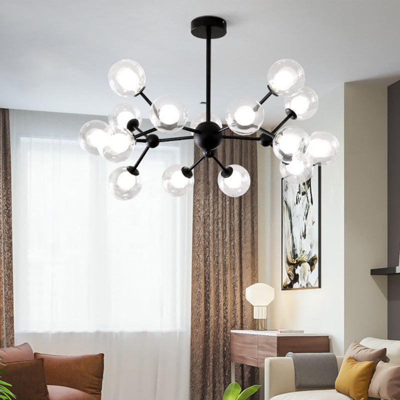 Clear and Frosted Glass Modo Drop Lamp Contemporary Black Chandelier Light Fixture 15 Black Clearhalo 'Ceiling Lights' 'Chandeliers' 'Glass shade' 'Glass' 'Modern Chandeliers' 'Modern' Lighting' 2026246