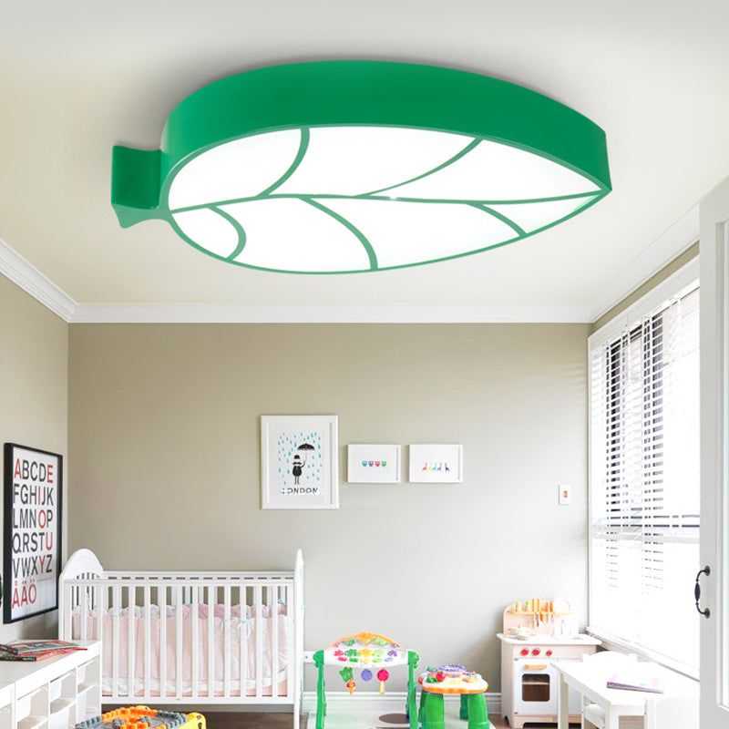 Leaf Shaped LED Flush Mount Light Cartoon Acrylic Metal Ceiling Lamp for Kid Bedroom Green Clearhalo 'Ceiling Lights' 'Close To Ceiling Lights' 'Close to ceiling' 'Flush mount' Lighting' 202627