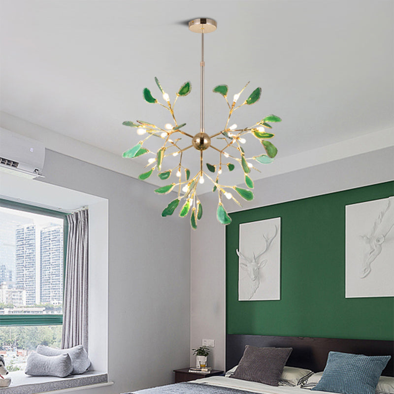 Gold Leaf Chandelier Lighting Contemporary LED Agate Suspension Pendant Light for Dining Room 20 Green Clearhalo 'Ceiling Lights' 'Chandeliers' 'Modern Chandeliers' 'Modern' Lighting' 2026274