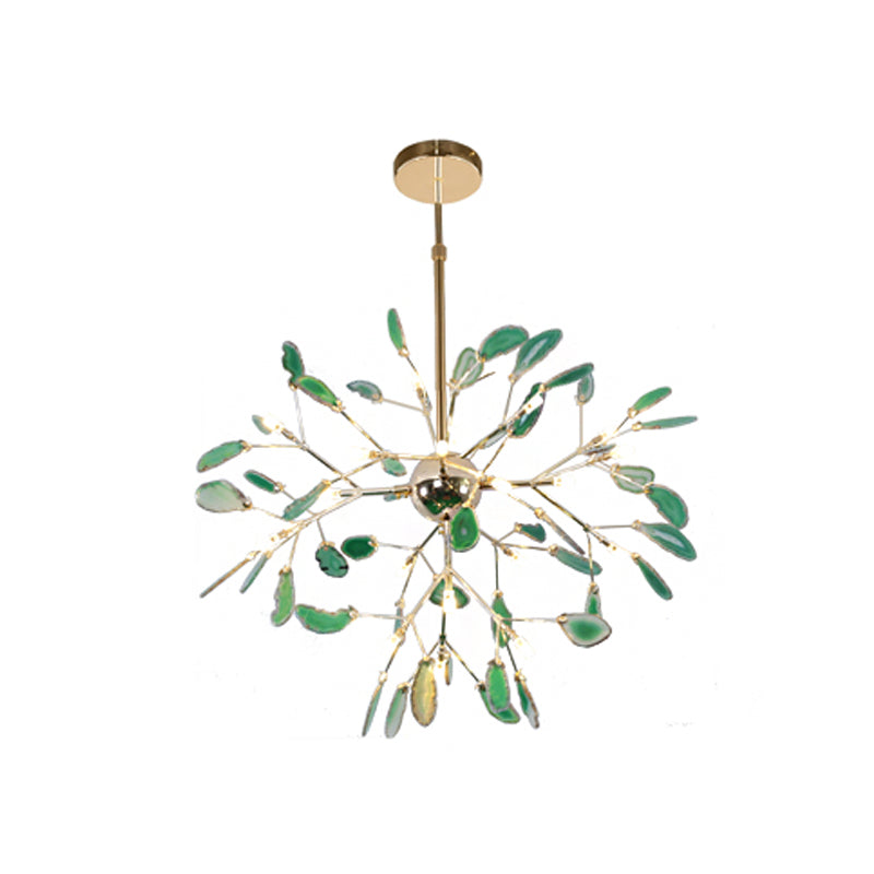 Gold Leaf Chandelier Lighting Contemporary LED Agate Suspension Pendant Light for Dining Room Clearhalo 'Ceiling Lights' 'Chandeliers' 'Modern Chandeliers' 'Modern' Lighting' 2026275