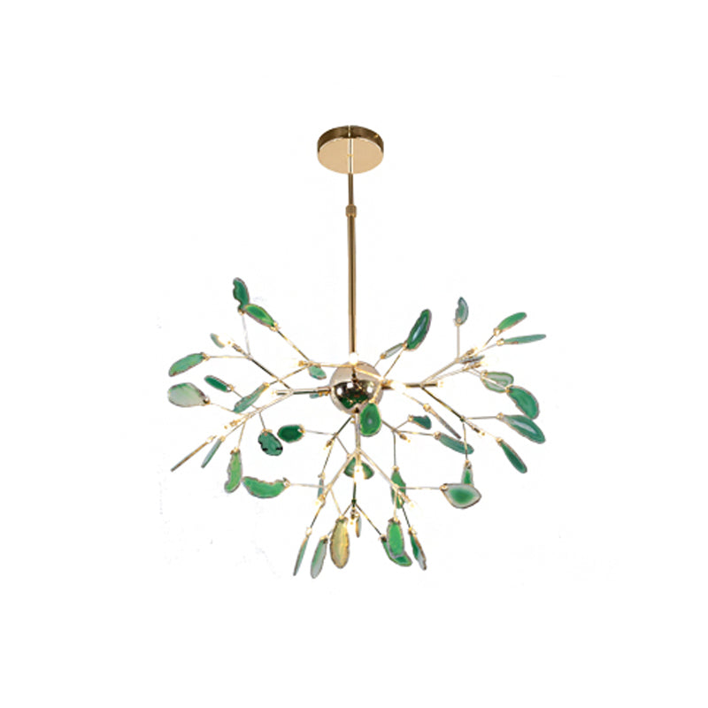 Gold Leaf Chandelier Lighting Contemporary LED Agate Suspension Pendant Light for Dining Room 16 Green Clearhalo 'Ceiling Lights' 'Chandeliers' 'Modern Chandeliers' 'Modern' Lighting' 2026276
