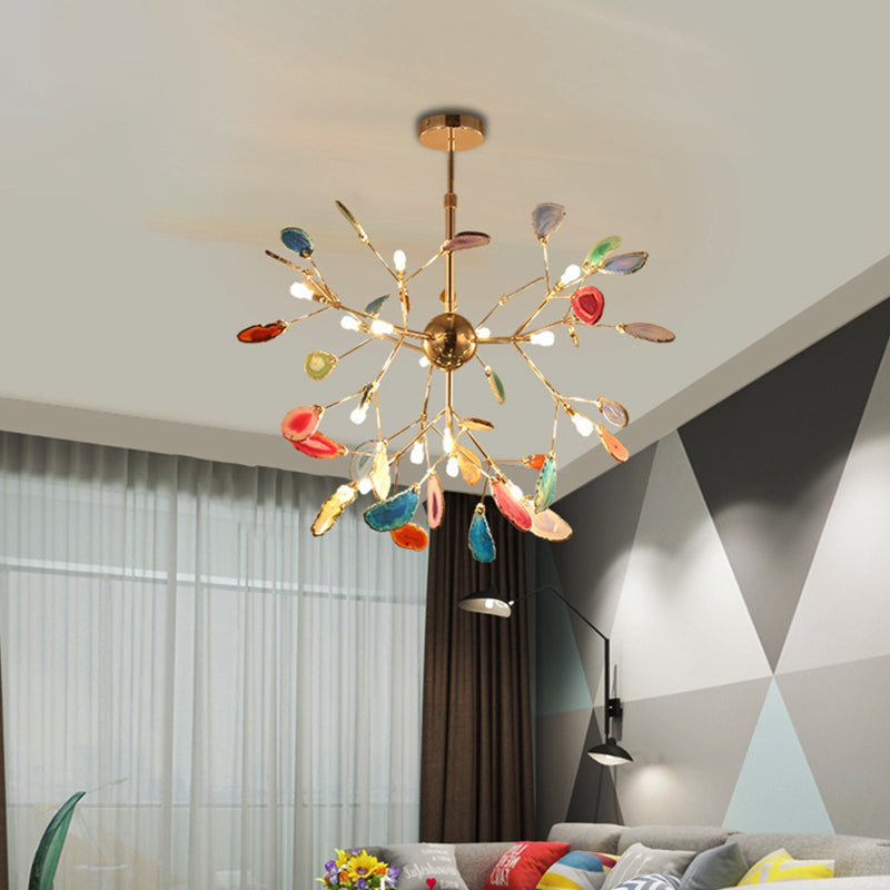 Gold Leaf Chandelier Lighting Contemporary LED Agate Suspension Pendant Light for Dining Room 20 Multi-Color Clearhalo 'Ceiling Lights' 'Chandeliers' 'Modern Chandeliers' 'Modern' Lighting' 2026277