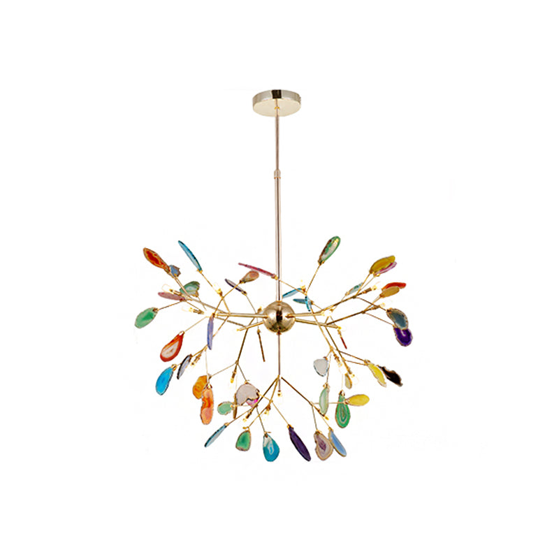 Gold Leaf Chandelier Lighting Contemporary LED Agate Suspension Pendant Light for Dining Room Clearhalo 'Ceiling Lights' 'Chandeliers' 'Modern Chandeliers' 'Modern' Lighting' 2026278