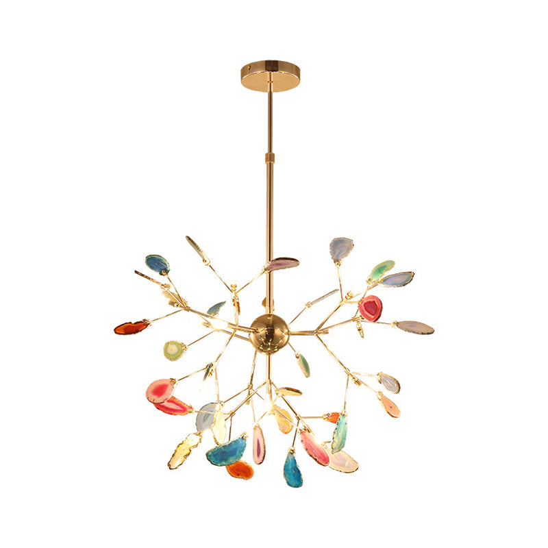 Gold Leaf Chandelier Lighting Contemporary LED Agate Suspension Pendant Light for Dining Room Clearhalo 'Ceiling Lights' 'Chandeliers' 'Modern Chandeliers' 'Modern' Lighting' 2026280