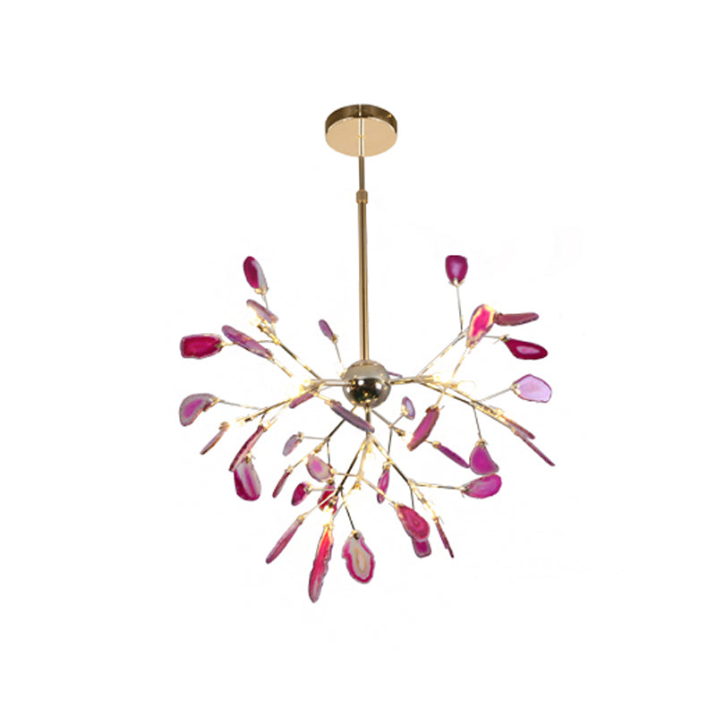 Gold Leaf Chandelier Lighting Contemporary LED Agate Suspension Pendant Light for Dining Room 16 Pink Clearhalo 'Ceiling Lights' 'Chandeliers' 'Modern Chandeliers' 'Modern' Lighting' 2026282